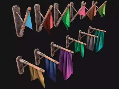 Medieval Flag Attached to the Wall Low-poly 3D model