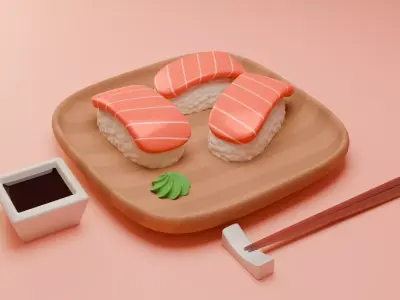 Salmon Sushi Platter 3D model