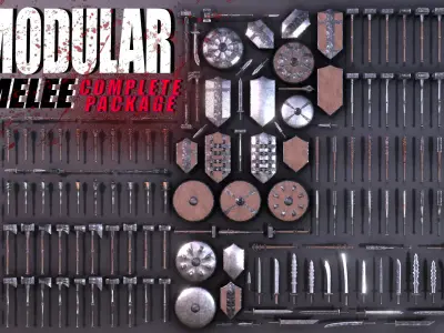 Modular Melee Stylized Melee Weapon Procedural Parts Pack  Low-poly 3D model