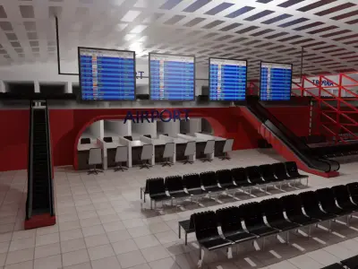 Airport interior Low-poly 3D model