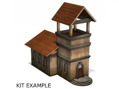 Six Piece Medieval Village Builders Kit Low-poly 3D model