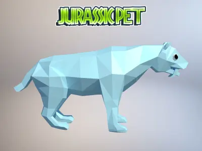Saber toothed tiger Low-poly 3D model