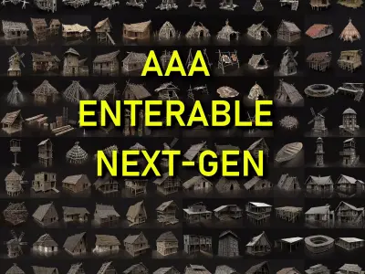 GREATEST MEDIEVAL BUILDER HOUSE INTERIOR WAR MACHINES PACK Low-poly 3D model