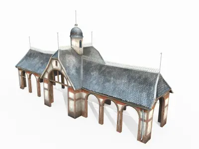 Hand drawn style medieval architectural gathering place 3D model
