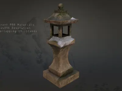 4 Japanese Shinto Stone Lanterns-Toro Lantern PBR-4 versions Low-poly 3D model