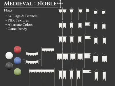 Medieval Noble Decoration Flags and Banners Low-poly 3D model