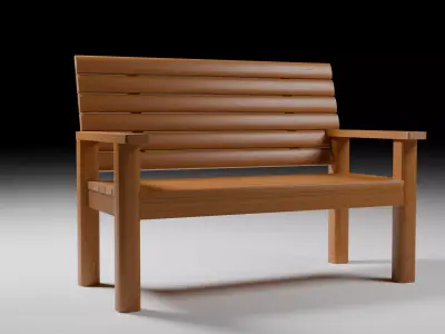 wooden bench Low-poly 3D model 11