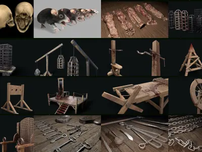 Inqusition guillotine with blood 3D Model Collection