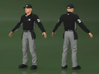 Baseball Umpire in Cap Rigged 3D model