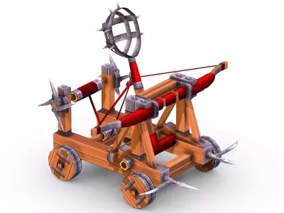 Handpaint Cartoon Medieval Catapult Siege Weapon Low-poly 3D model