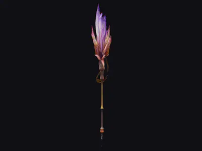 Magical Staff Pink Lotus Flower Wizard Wand Stick Item Scepter Low-poly 3D model