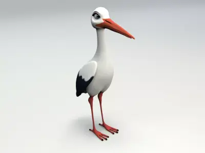cartoon stork Low-poly 3D model