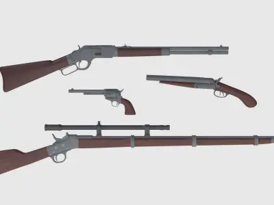 Wild West Weapons Combination Pack - Game Ready Low-poly 3D model