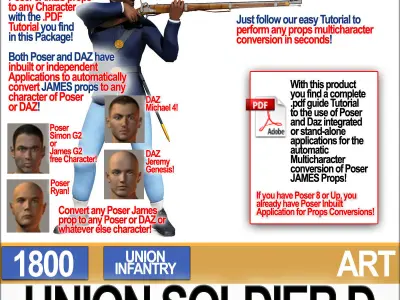 Civil War Union Soldier D African American Infantry wt PoserDaz 3D model