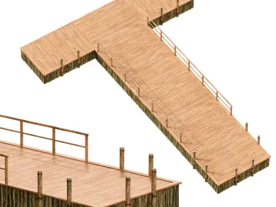 Wooden river pier 3D model