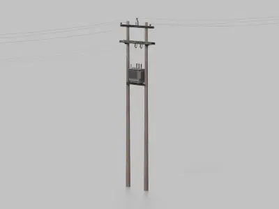 Utility Pole - Composite H-Frame with Transformer 3D model