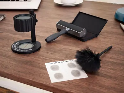 Forensic Fingerprint Analysis Set with Brush Black 3D model