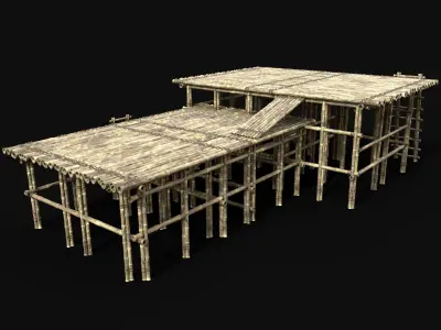 BAMBOO PIER BRIDGE LOG PLATFORM JUNGLE PORT DOCK CONSTRUCTION Low-poly 3D model