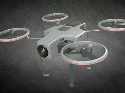 Quadcopter drone with four wheels Low-poly 3D model