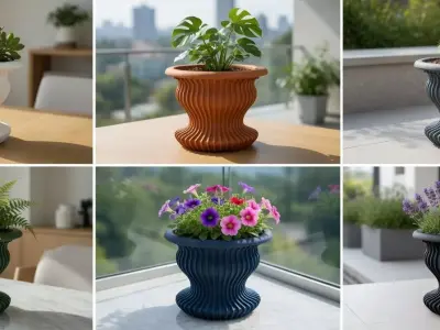 Modern Ribbed Flower Pot 6 inches 15cm Height Plant Pot  3D print model