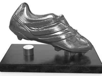 Silver Football Boot Trophy On Marble Base 3D model