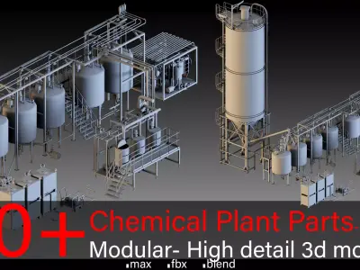 Chemical Plant Parts- Modular Kitbash 3D model