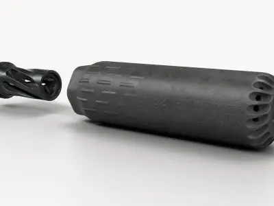 HUXWRX Flow 556K Suppressor and QD Flash Hider Low-poly 3D model