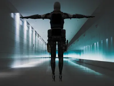  Cyber Tactical Female Soldier - T-Pose 3D model