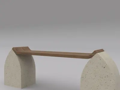 Bench made of concrete and wood Low-poly 3D model