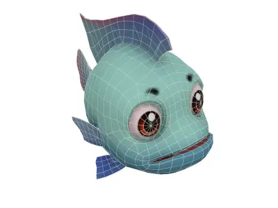 Blue Tilapia Fish Cartoon Animated Low-poly 3D model