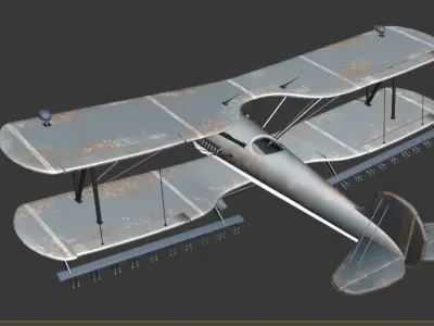 Plane rusty biplane 3D model