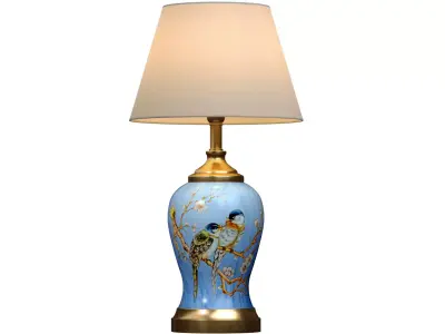 ZEDARO Sakura and Birds Blue Ginger Jar Ceramic Table Lamp 3D model
