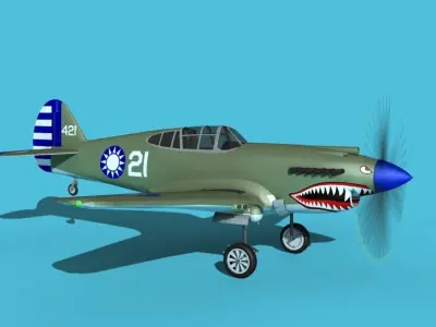 Curtiss P-40B Tomahawk V07 China Flying Tigers 3D model