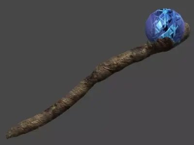 wand3 wooden wand with stone Low-poly 3D model