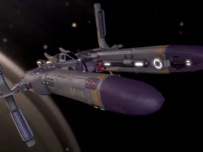 spaceship flying in sky Low-poly 3D model