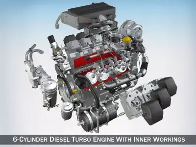 Diesel Turbo Engine with Interior Parts 3D model