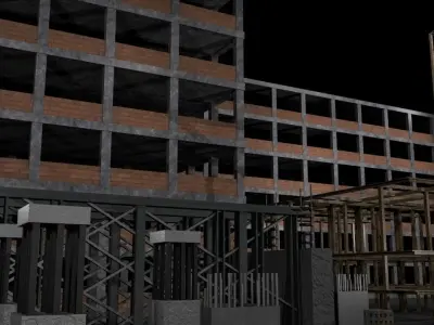 Construction Collection Set site at night 3D model