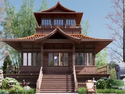 japan temple house Low-poly 3D model