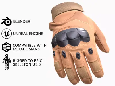 Tactical Gloves 14 - All MH Bodies and UE5 Skeletons - Rigged Low-poly 3D model