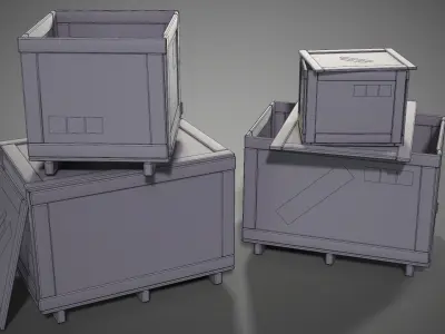 Plywood crates with cover lids - 3D VR AR game ready Low-poly 3D model