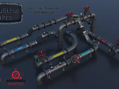 Modular Industrial Pipes PBR Low-poly 3D model