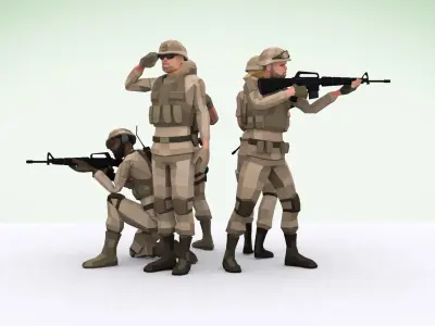 Military Squad Low Poly Art Rigged Pack Low-poly 3D model