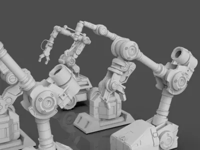 Industrial Robot Arms Pack Of 3 -Untextured 3D model