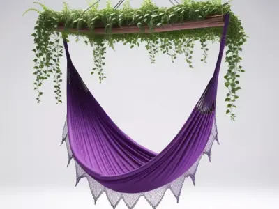 Decorative Hanging Hammock with Plants 3D model