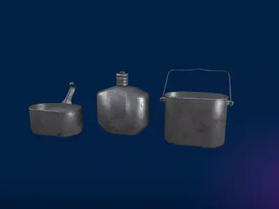 Metal Canteen and Cooking Set Low-poly 3D model