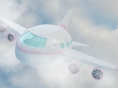 Airliner Airplane - Clouds and Background - Cartoon-Toy Jetplane 3D model