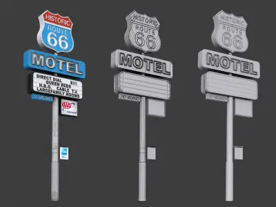 Historic Route 66 Motel Sign Low-poly 3D model