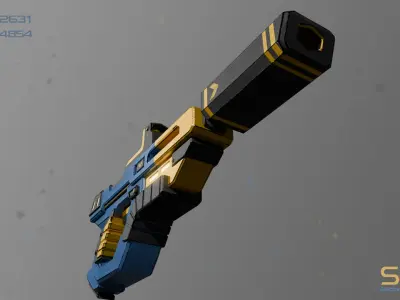 Sci-Fi Electric Cobalt Blue Pistol - Lowpoly Futuristic Gun Low-poly 3D model