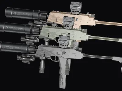 Tactical Modular  SMG Brugger and Thomet MP9 Low-poly 3D model