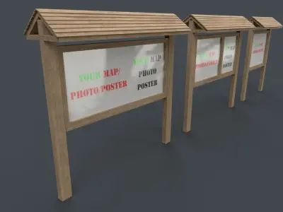 PBR Outdoor Wooden Notice Board A Low-poly 3D model